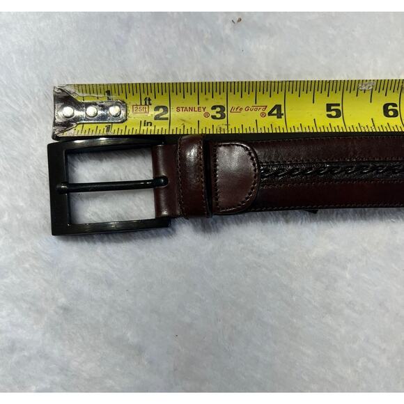 Mezlan Spain 38 Mens Leather Dress Belt Dark Brown Belt Gunmetal Tone Buckle - Picture 8 of 14